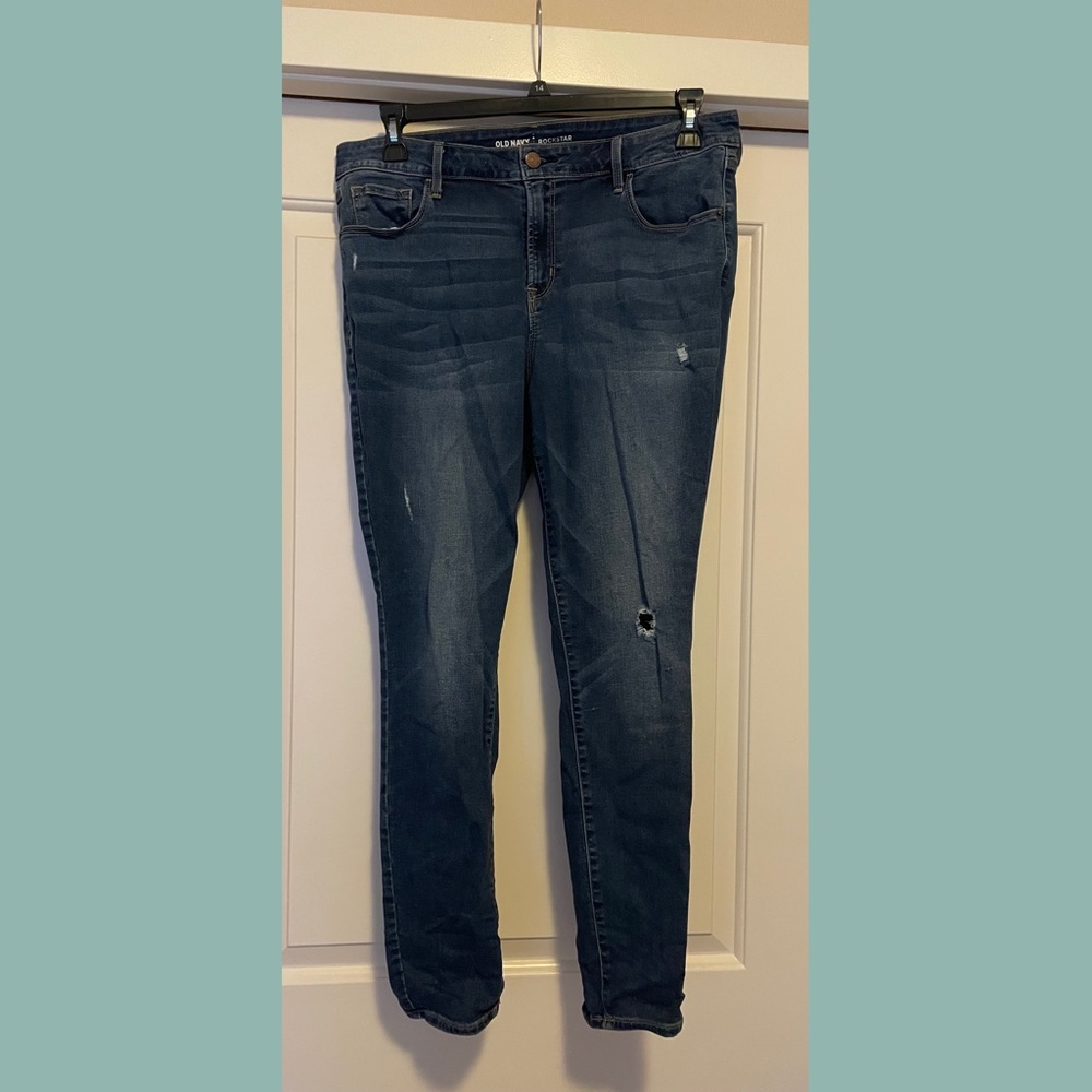Old Navy Rockstar Mid-Rise Medium Wash Distressed Skinny Jeans